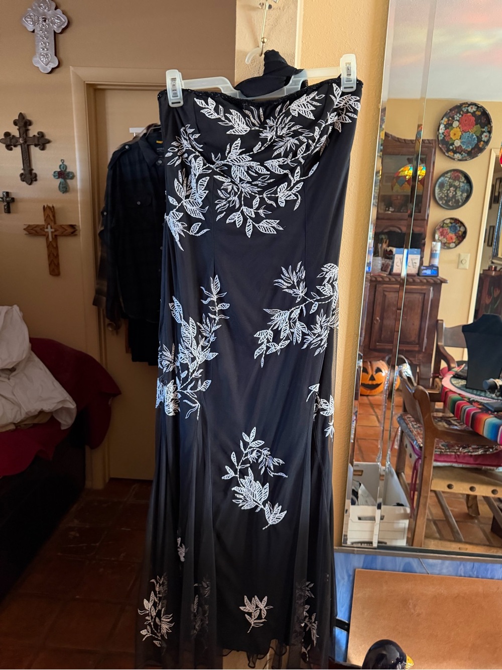 Black & White Beaded Floral Silk Gown